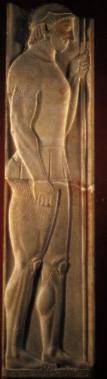 Un hoplite. Athnes. Muse National Archologique. Stle funraire d'Ariston, 510 av. J. C.
